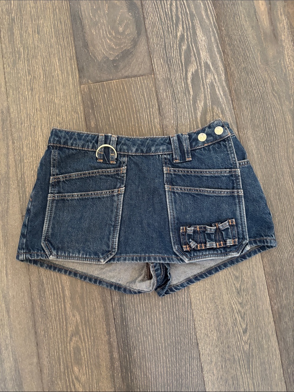 We The Free Dark Blue Denim Mini Skort with Buckle & Pocket Details